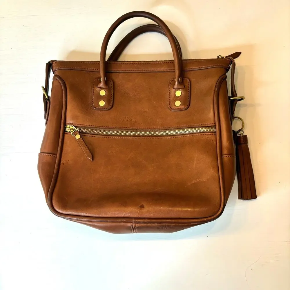 JW Hulme Brown Leather Excursion Tote Satchel Crossbody Tassel Bag USA Heritage